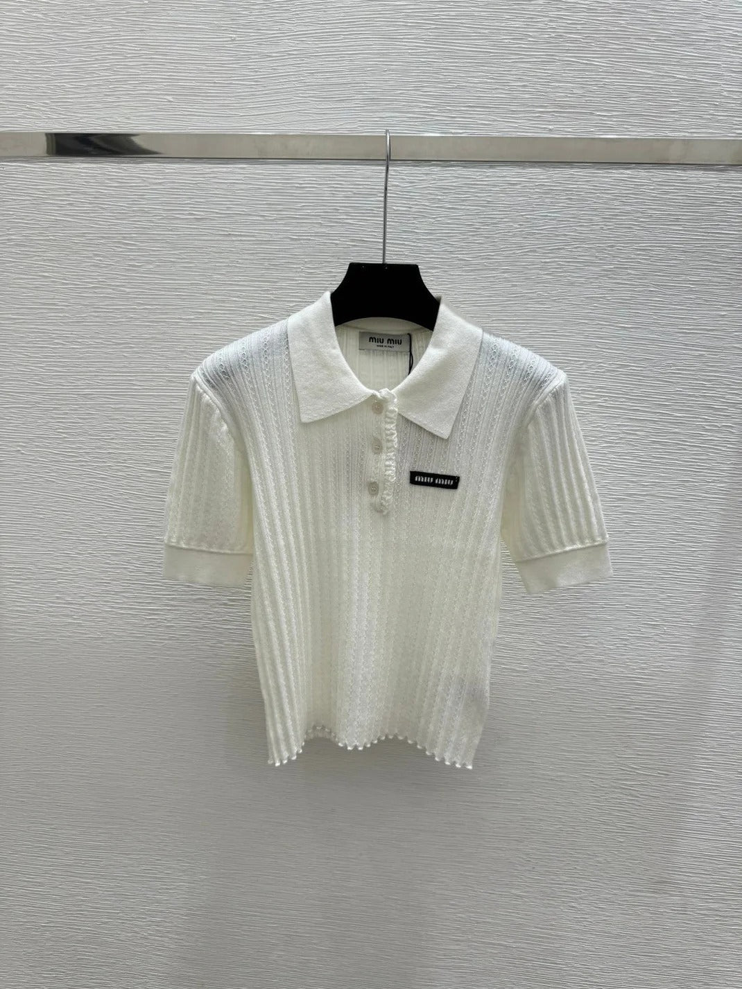 Miumiu 2026 Collared Knit Short-Sleeve Shirt Wool 516815