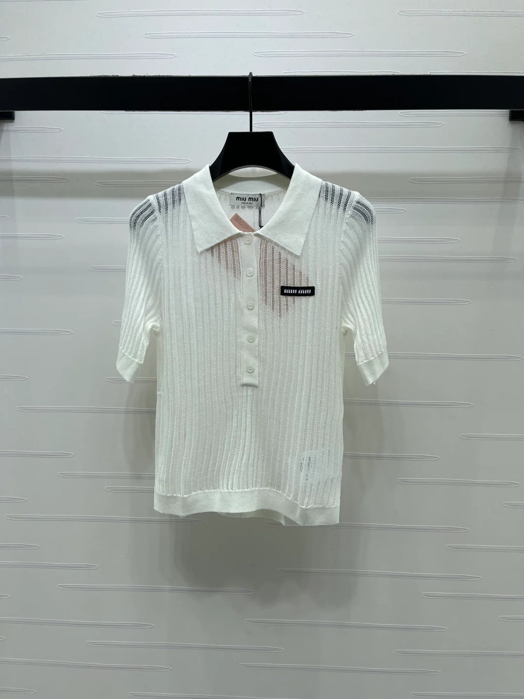 Miumiu 2026 Hollow-out Polo Knit Short-Sleeve T-Shirt Wool Cashmere 356485