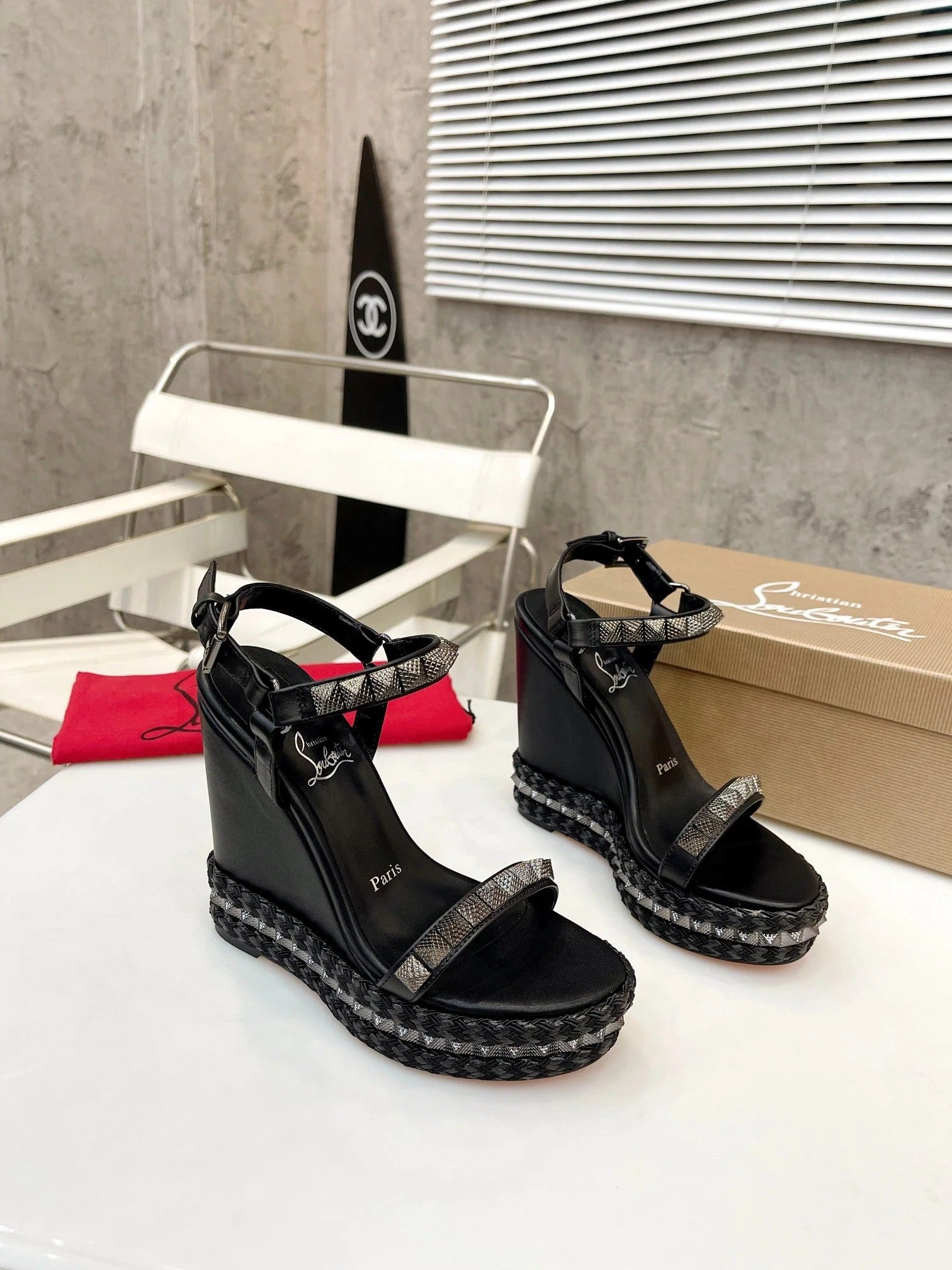 Christian Louboutin 2026 Nappa Mica Pyraclou 110 Wedge Sandals Leather 784235