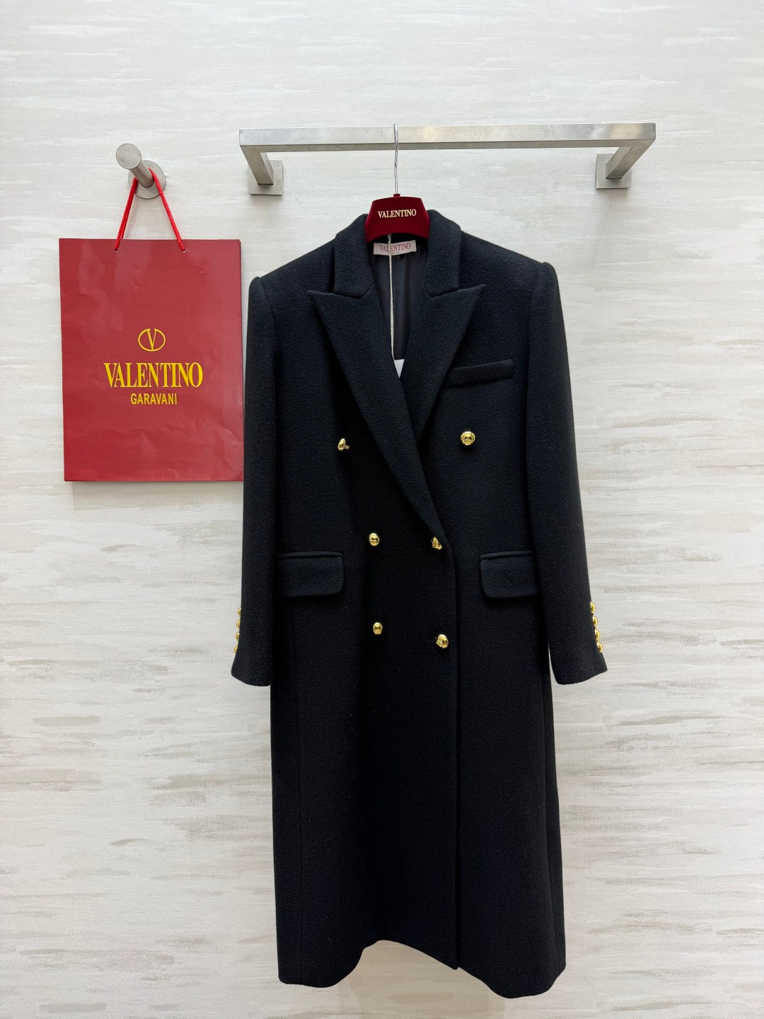 VLTN 26FW Double-Breasted Long Wool Coat Gold Buttons Wool 449852
