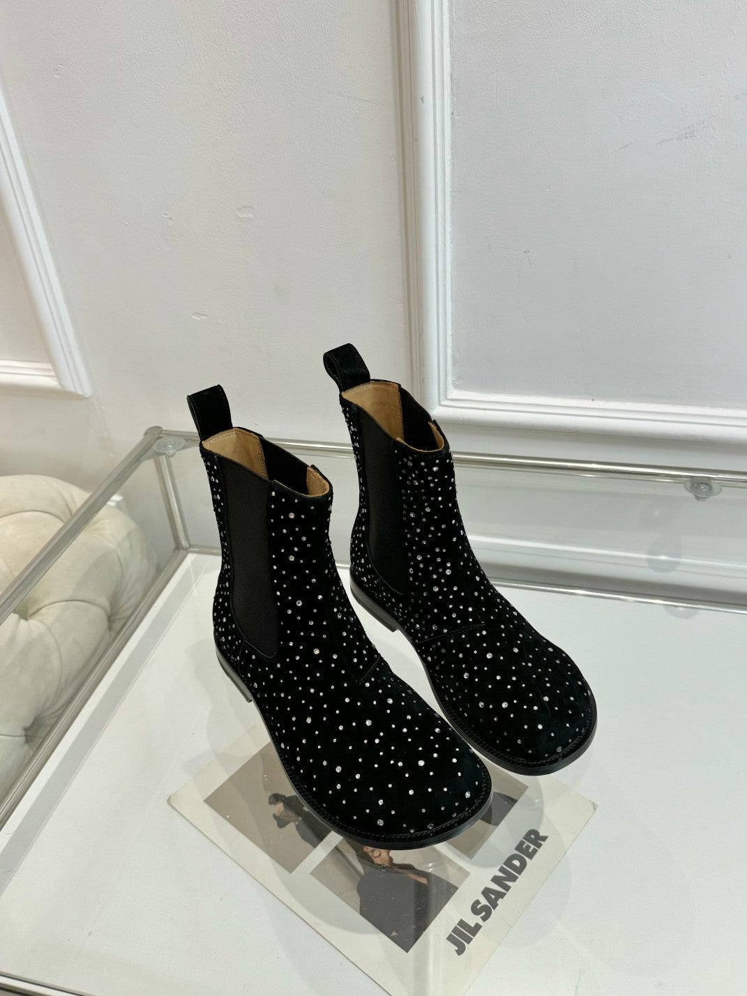 LW 26FW Rhinestone Boots Suede Leather 122748