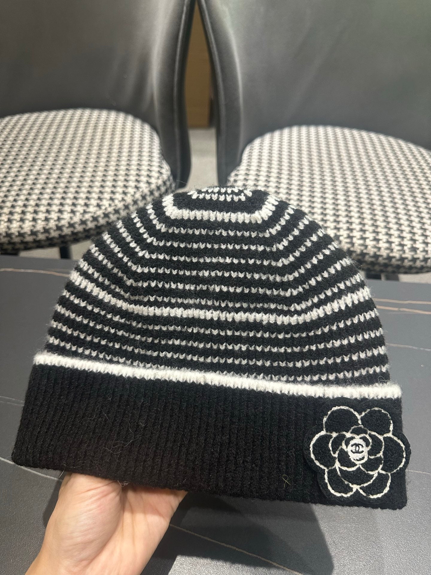 CC 26FW Striped Color-Block Beanie Knitted Wool 551879