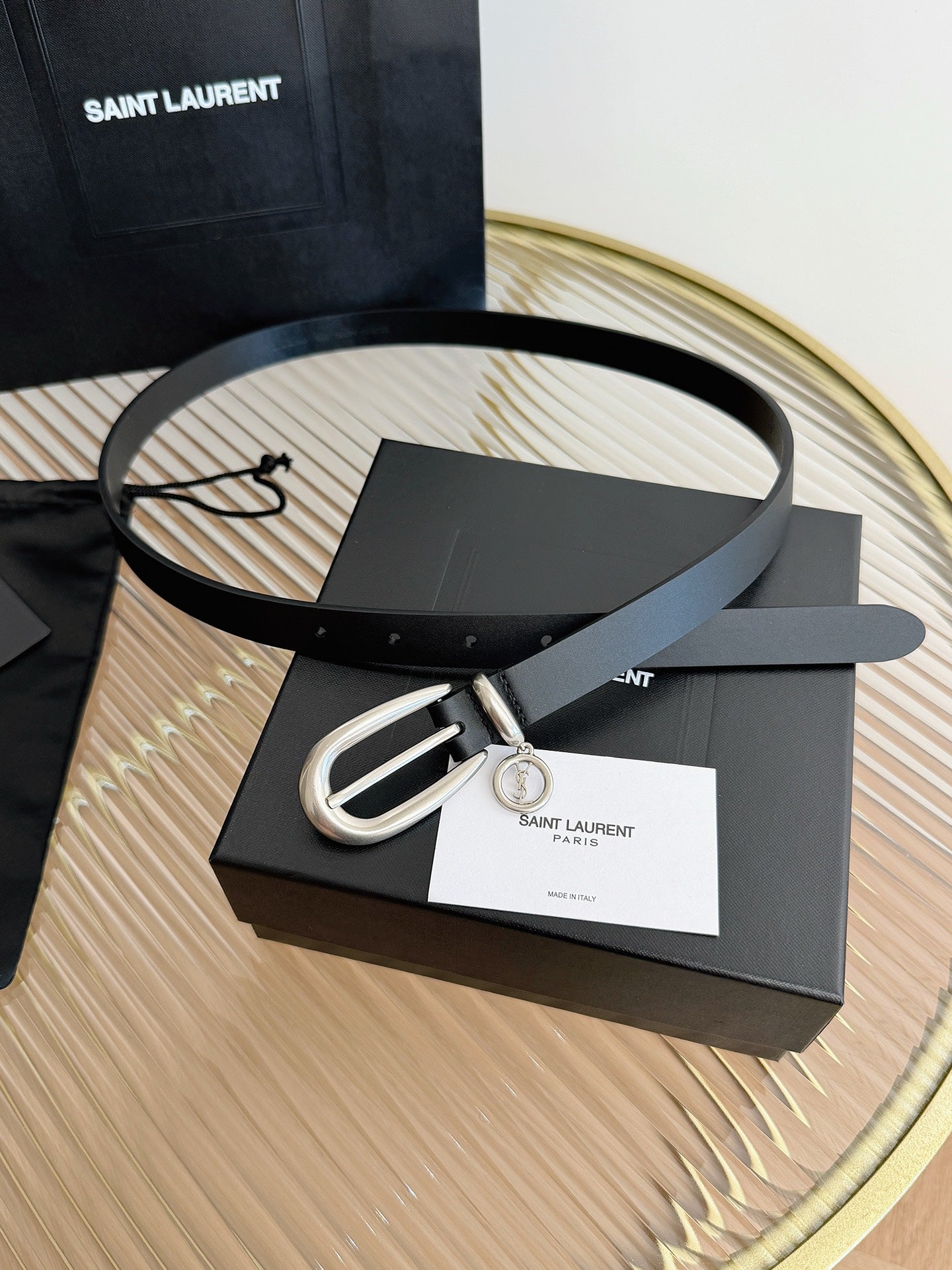 YSL 26S Belt 2cm Gold-Tone Buckle Italian Leather 220481